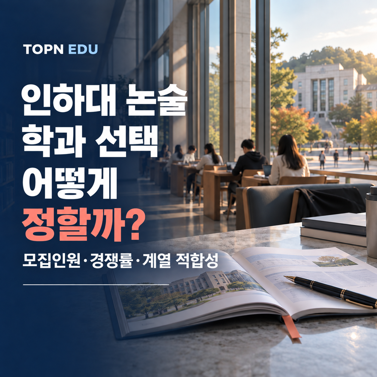 인하대 논술 학과 선택 기준을 보여주는 대학 도서관 이미지